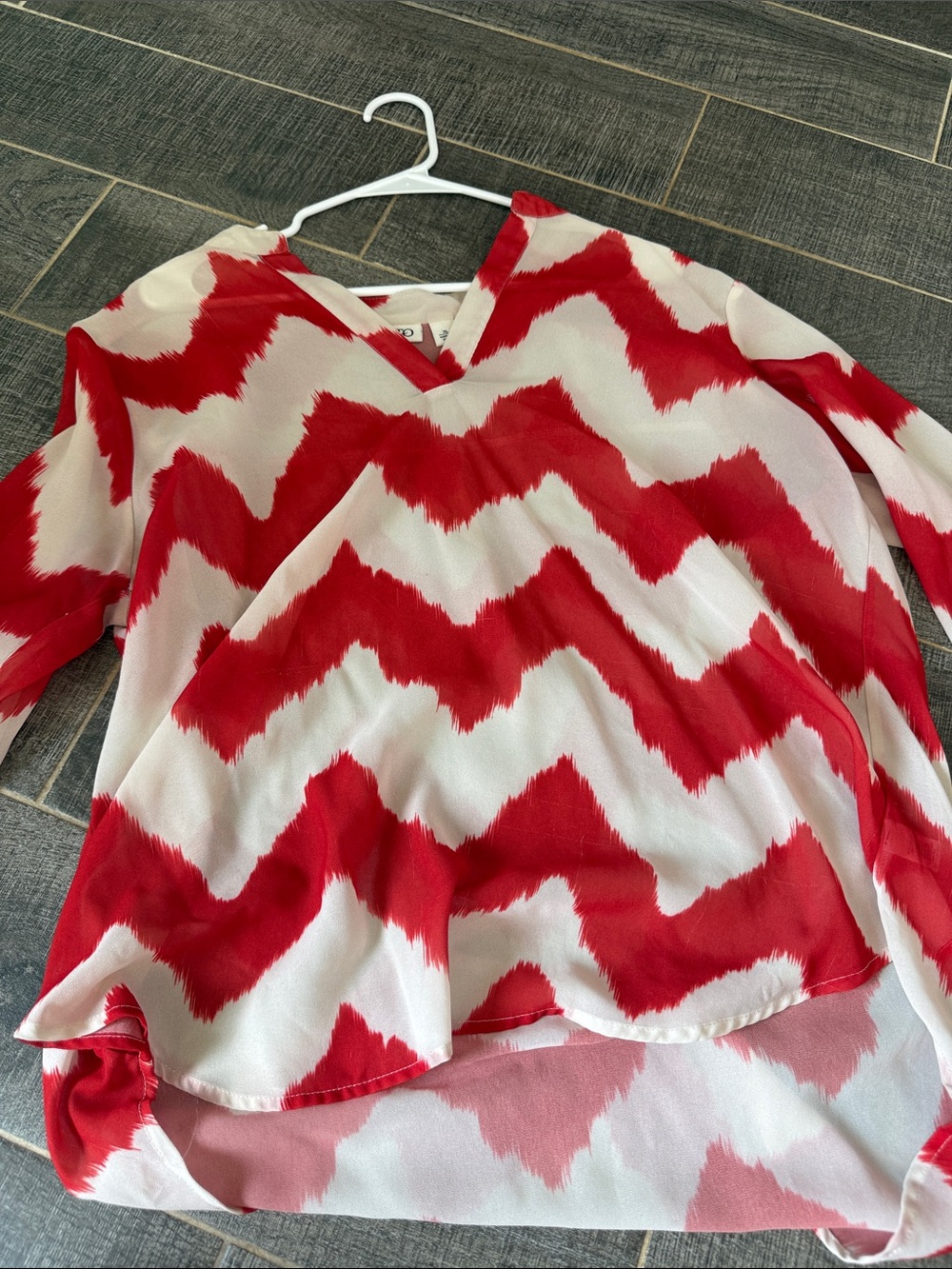 Cato Red & White Chevron V-Neck Blouse